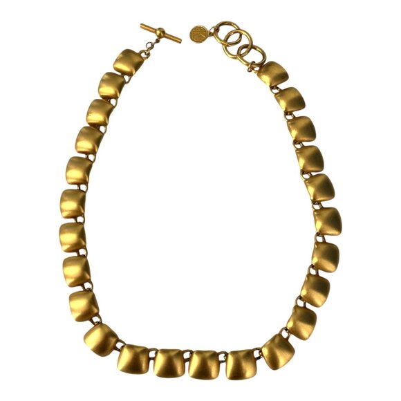 Kenneth Jay Lane Signed Matte Gold-Tone Link Necklace 7” Toggle Clasp - Picture 4 of 5